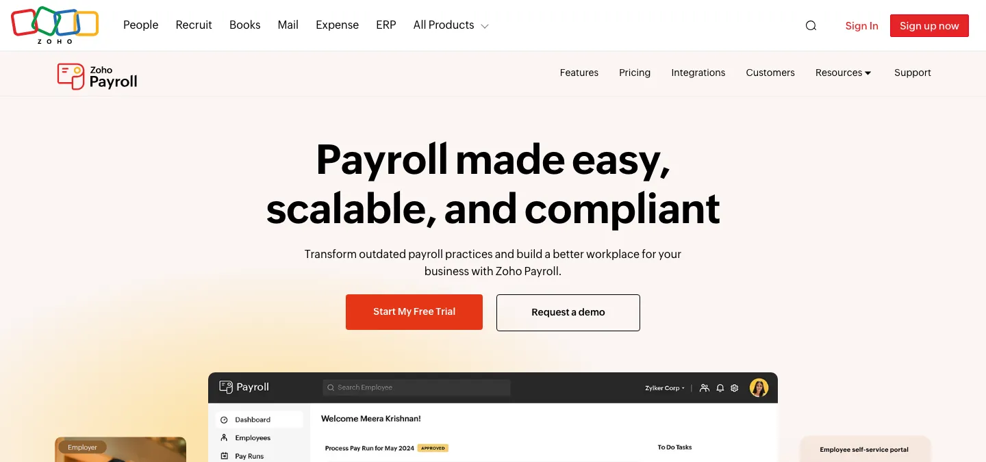 Zoho Payroll cloud payroll software