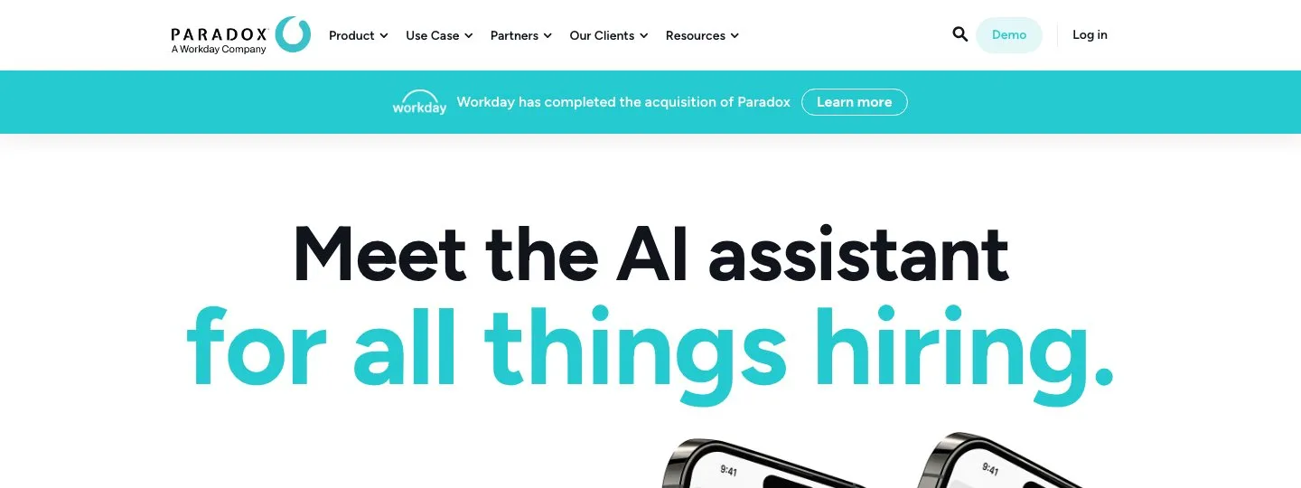Paradox homepage showing its conversational AI assistant Olivia for recruiting